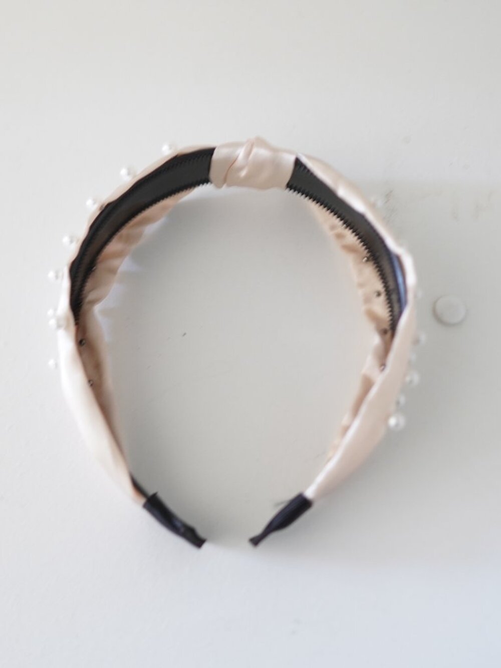 Pearl Embellished Satin Knot Headband Cream Ivory Padded Hair Accessory